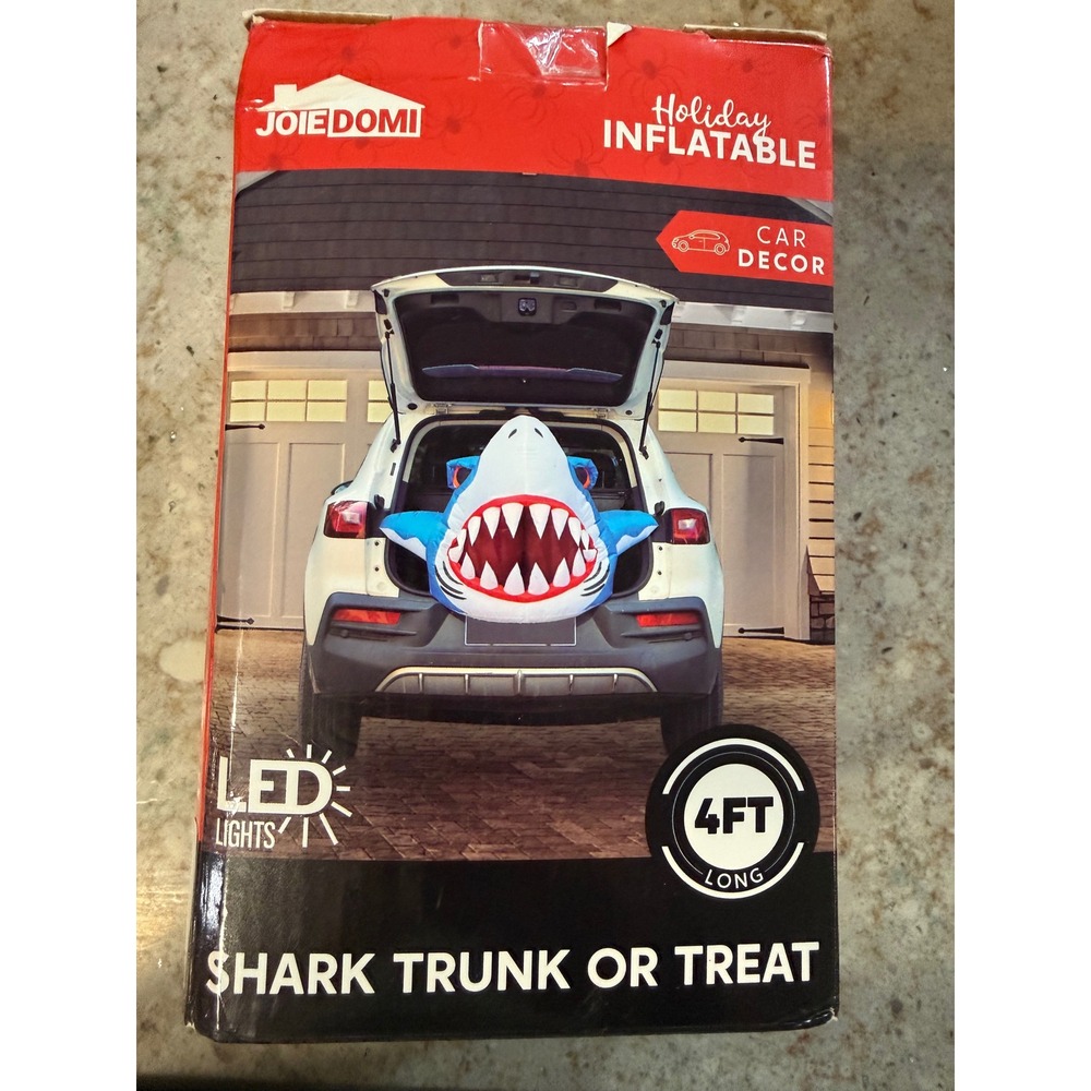 JoieDomi 4ft Shark Trunk or Treat Halloween Inflatable LED Lighted Car Decor